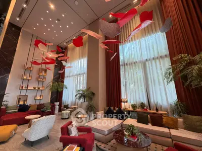 Luxurious modern living room with high ceilings and elegant decor