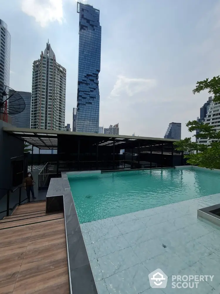 Stunning rooftop pool with city skyline view in modern urban setting