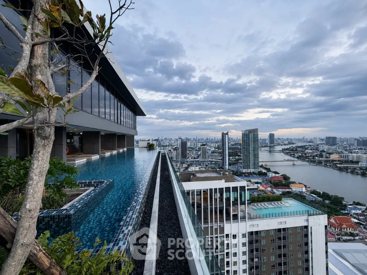 Stunning rooftop infinity pool with panoramic city skyline and river views, perfect for luxury urban living.
