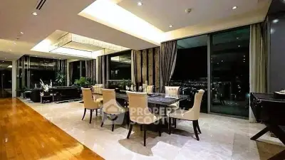 Luxurious dining area with elegant decor and stunning city view, perfect for sophisticated gatherings.