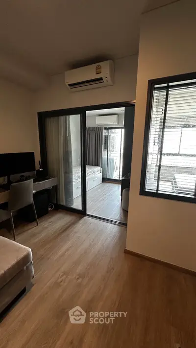 Modern apartment interior with sleek design and wooden flooring