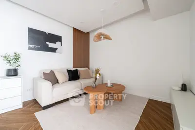 Modern living room with stylish decor and cozy seating area