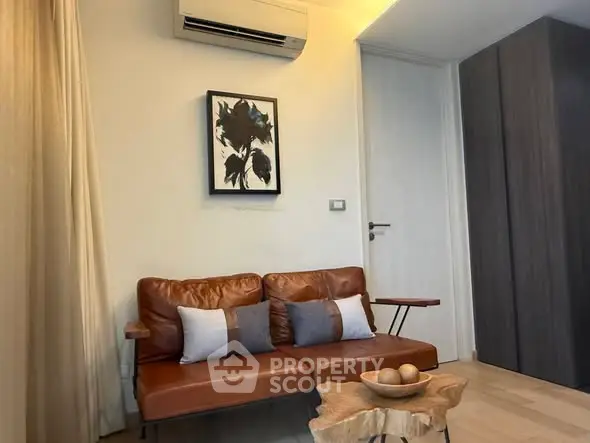 Stylish living room with leather sofa and modern decor