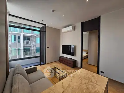Modern living room with balcony view in luxury apartment
