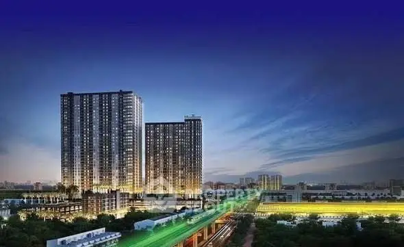 Stunning cityscape view of modern high-rise buildings at dusk with vibrant skyline.