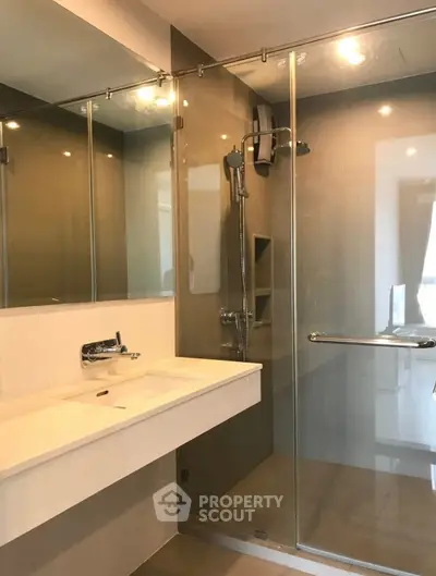 Modern bathroom with glass shower and sleek sink design