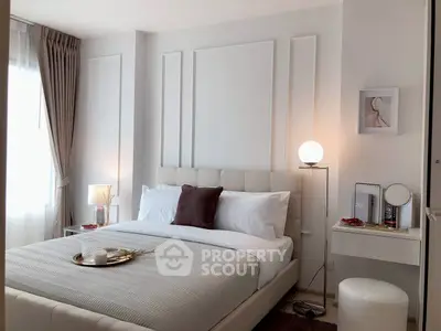 Elegant bedroom with modern decor and cozy lighting