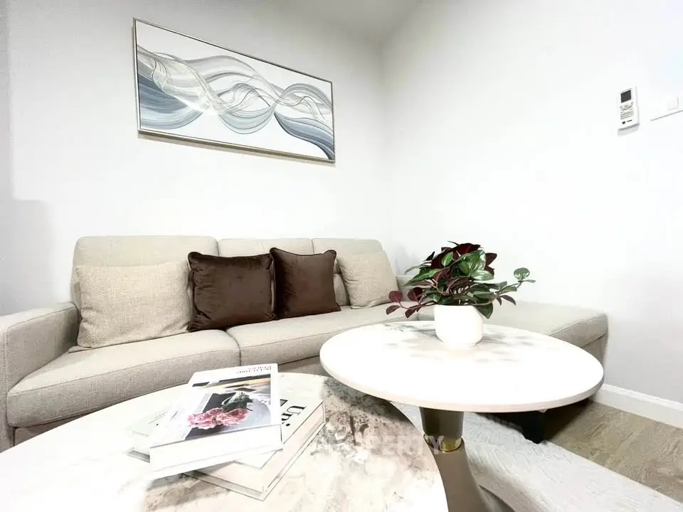 Modern living room with stylish decor and cozy seating area