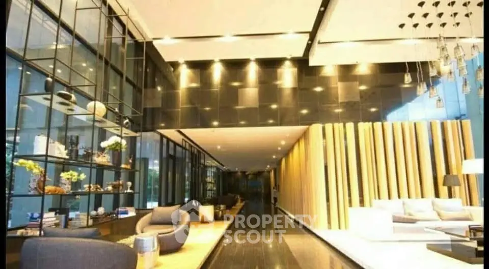 Luxurious modern lobby with elegant seating and ambient lighting