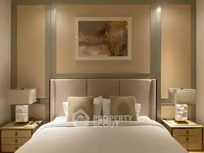 Luxurious bedroom with elegant decor and plush bedding, perfect for relaxation and comfort.