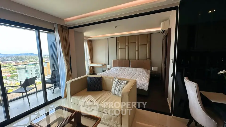 Modern condo with spacious living area and stunning city view