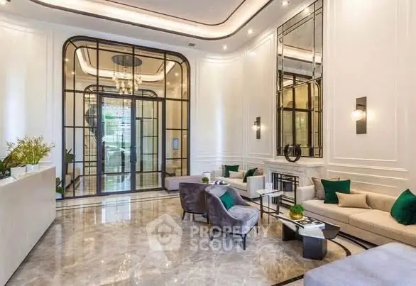 Luxurious modern living room with elegant decor and marble flooring