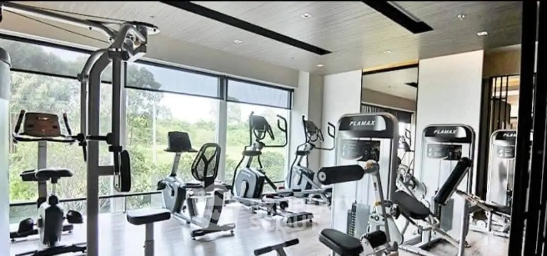 Modern gym with state-of-the-art equipment and scenic outdoor views