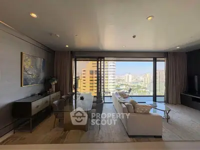 Luxurious living room with stunning city view and elegant decor