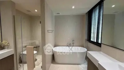 Luxurious modern bathroom with freestanding bathtub and elegant fixtures