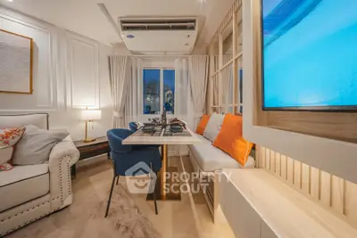 Luxurious living room with elegant dining area and modern decor