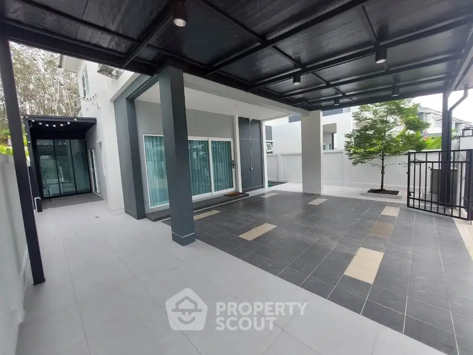 Modern covered parking area with sleek design and spacious layout