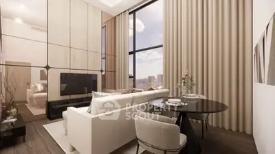 Luxurious modern living room with high ceilings and city view