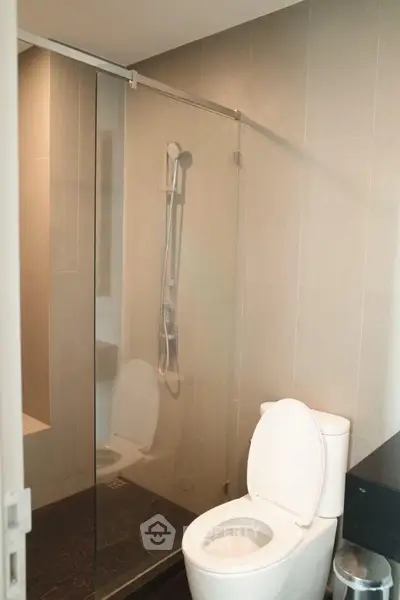 Modern bathroom with glass shower and sleek design