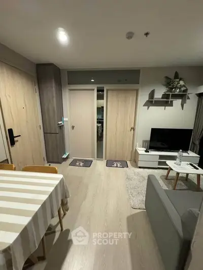 Modern living room with cozy decor and stylish furniture