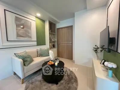 Modern living room with stylish decor and cozy seating area