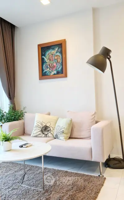 Modern living room with stylish decor and cozy seating area