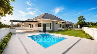 Luxurious modern home with private pool and spacious garden, perfect for family living.