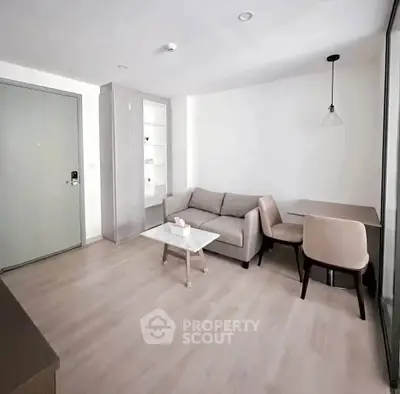 Modern living room with cozy sofa and dining area in a stylish apartment