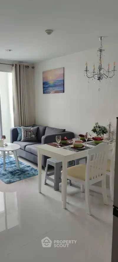Stylish modern living room with elegant dining area and chic decor