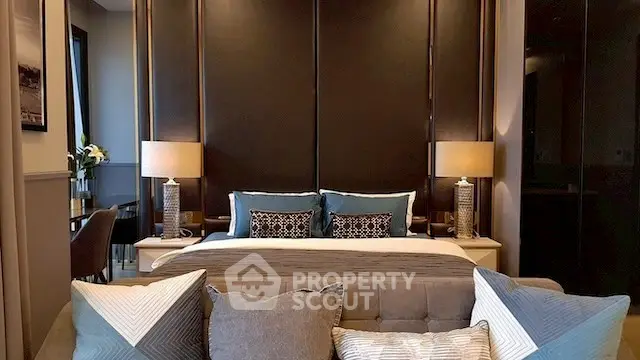 Luxurious bedroom with elegant decor and plush bedding