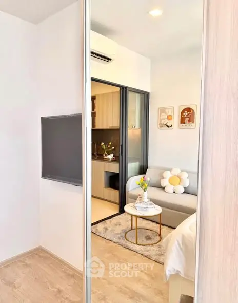 Modern cozy living room with stylish decor and open layout