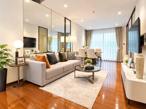 Luxurious modern living room with elegant decor and spacious layout