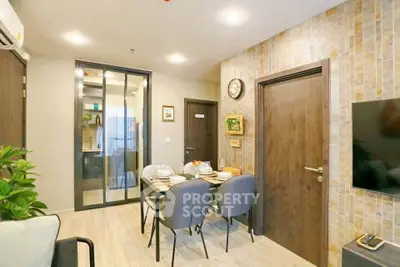 Modern dining area with stylish decor and open kitchen view