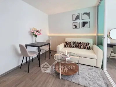 Modern living room with stylish decor and cozy seating area