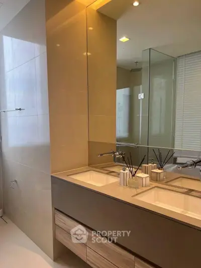 Modern bathroom with dual sinks and elegant design