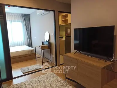 Modern apartment interior with cozy living room and stylish bedroom