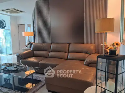 Luxurious living room with elegant leather sofa and modern decor