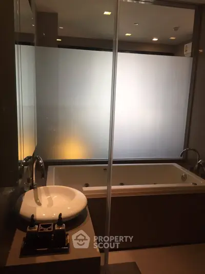 Luxurious bathroom with modern bathtub and sleek design