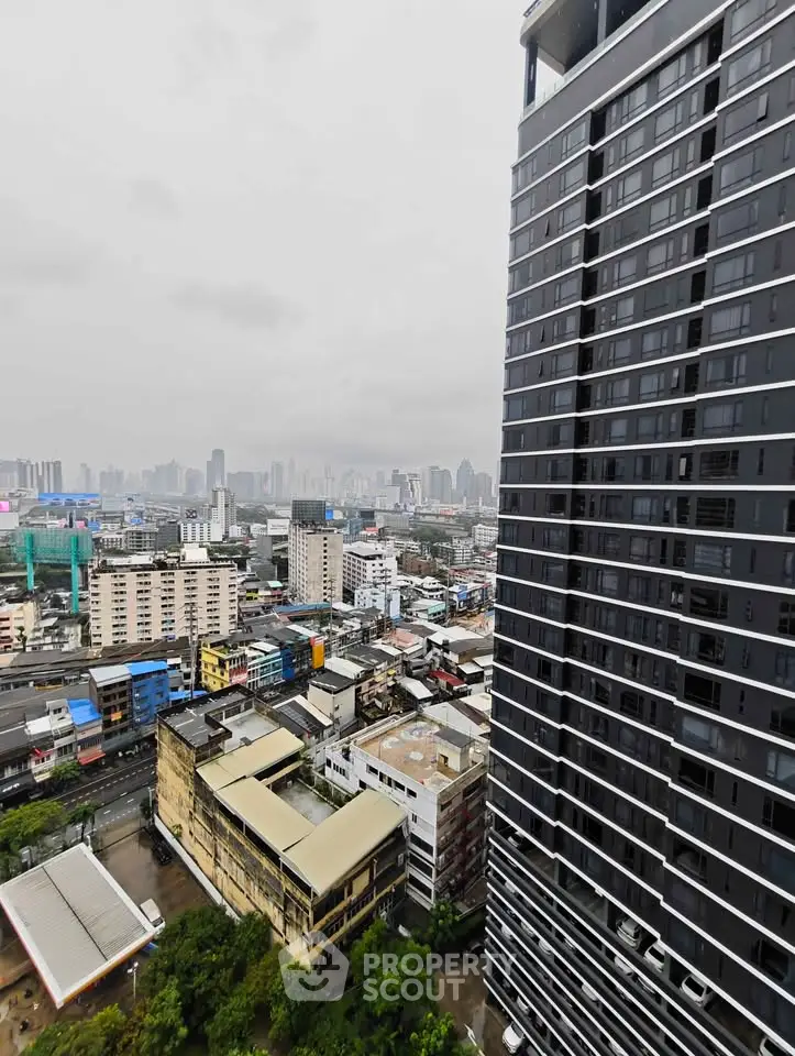 Stunning cityscape view from high-rise building showcasing urban skyline and modern architecture.