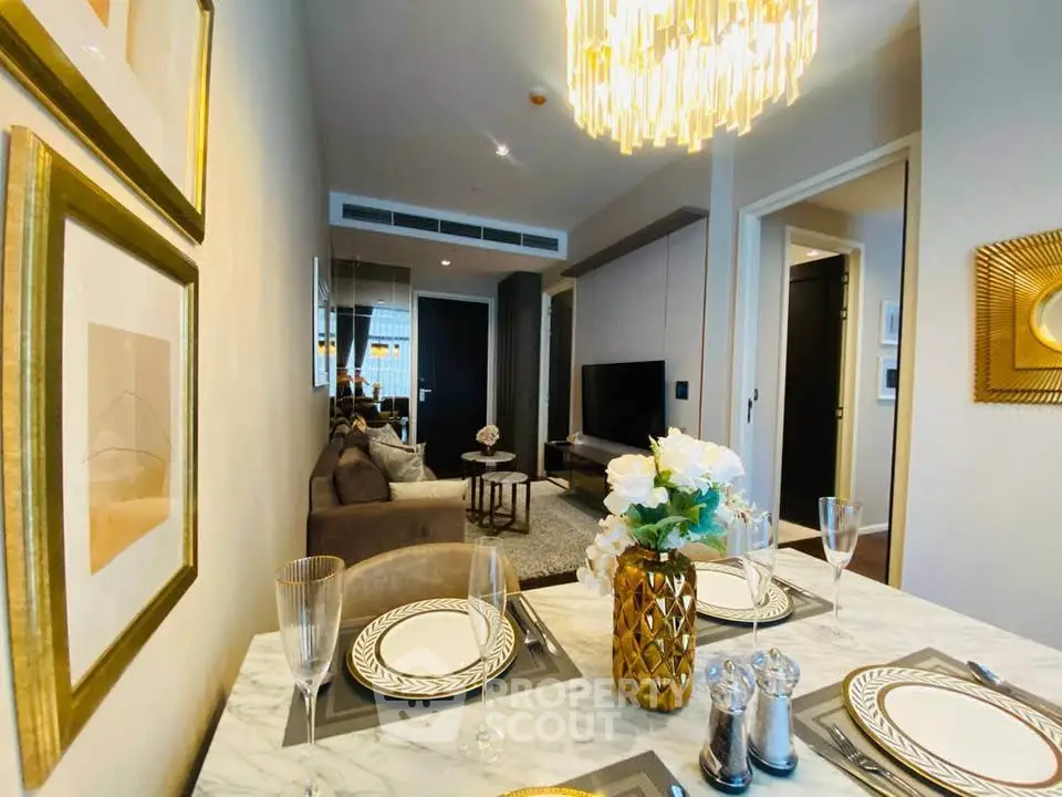 Luxurious modern living room with elegant dining area and stylish decor