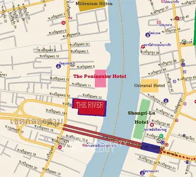 Colorful map highlighting hotel locations in a vibrant city area.