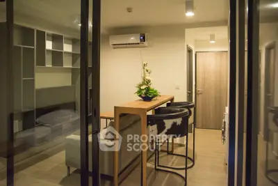 Modern apartment interior with stylish dining area and cozy living space