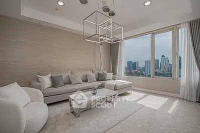Luxurious living room with modern decor and stunning city view