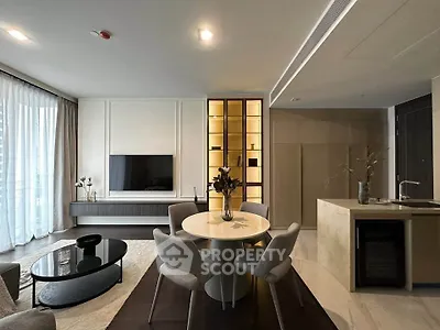 Luxurious modern living room with elegant dining area and stylish decor