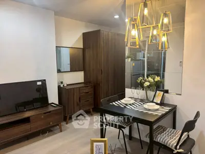 Modern living room with stylish furniture and elegant lighting