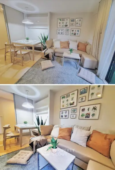 Charming living room with cozy seating and stylish decor, perfect for relaxation and entertaining.
