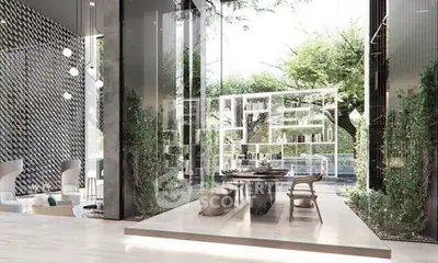 Luxurious modern living room with floor-to-ceiling windows and elegant decor