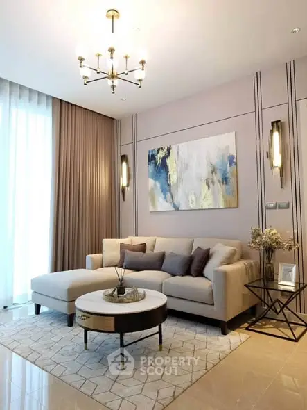 Elegant living room with modern decor and cozy seating area