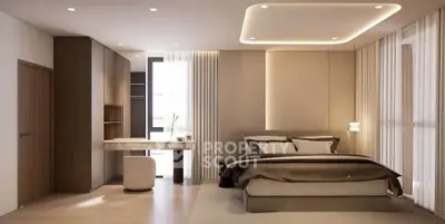 Luxurious modern bedroom with elegant lighting and stylish decor