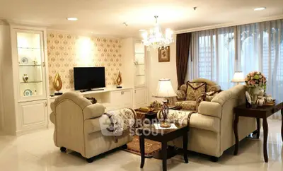 Luxurious living room with elegant decor and plush furniture